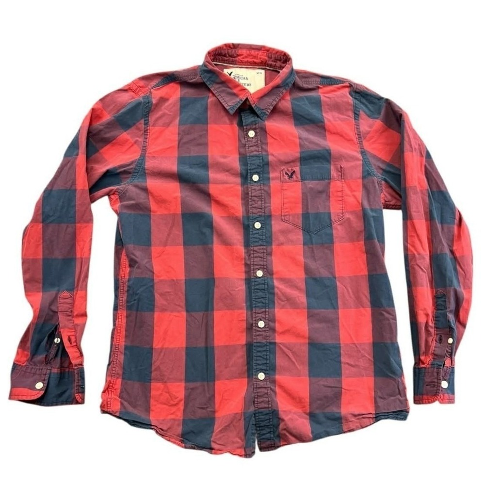 American Eagle Outfitters Men's Buffalo Plaid Long‎ Sleeve Button Shirt L - READ